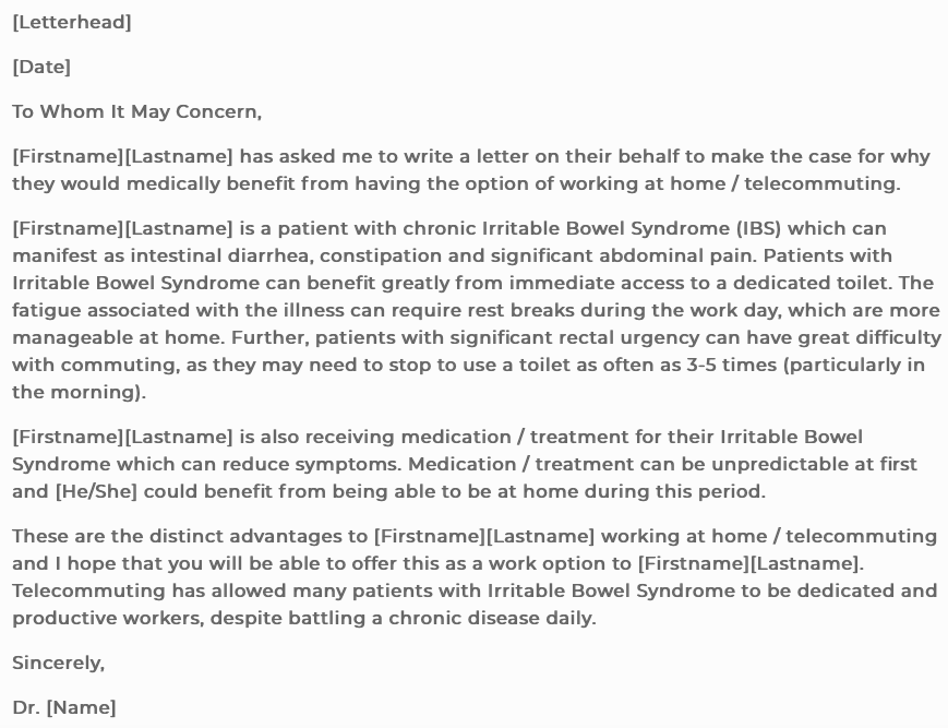 Dealing With IBS at Work: Letter to Employer about Working from Home